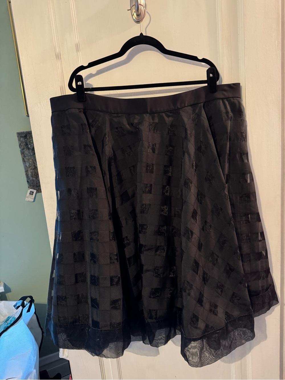 Christian Siriano Black A-Line Check Overlay Skirt